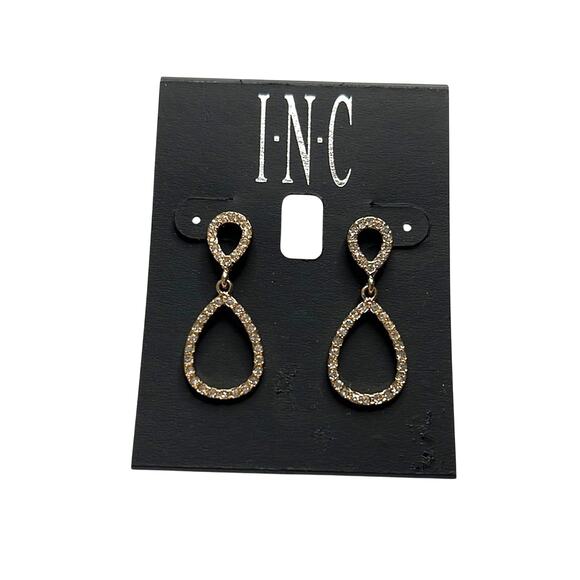 INC International Concepts Gold Dangle Teardrop Earrings w/ Rhinestones, NWT - Picture 1 of 3